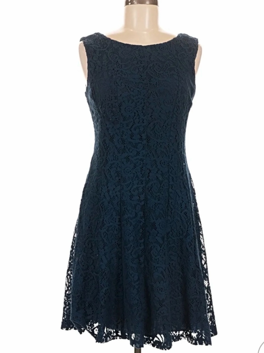 connected apparel Navy Blue Lace Sleeveless Midi Dress with Belt size 4 NWOT